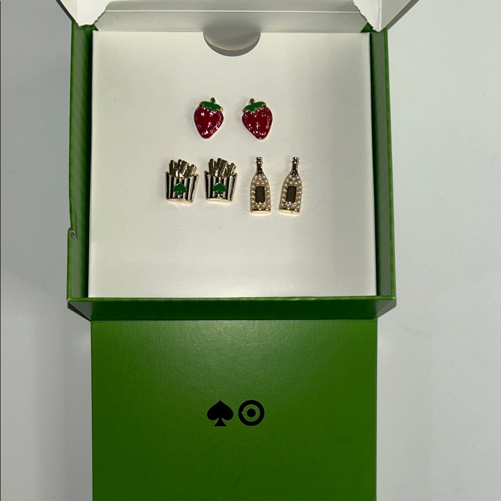 kate spade Red Strawberry, Gold Champagne & Gold French Fry Stud Earring Set